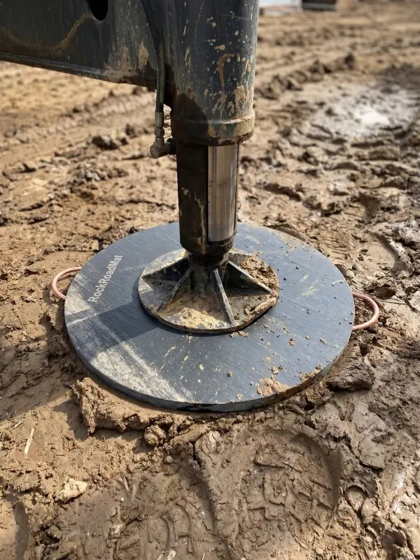 UHMWPE crane outrigger pad supporting heavy load on soft ground without sinking or deformation