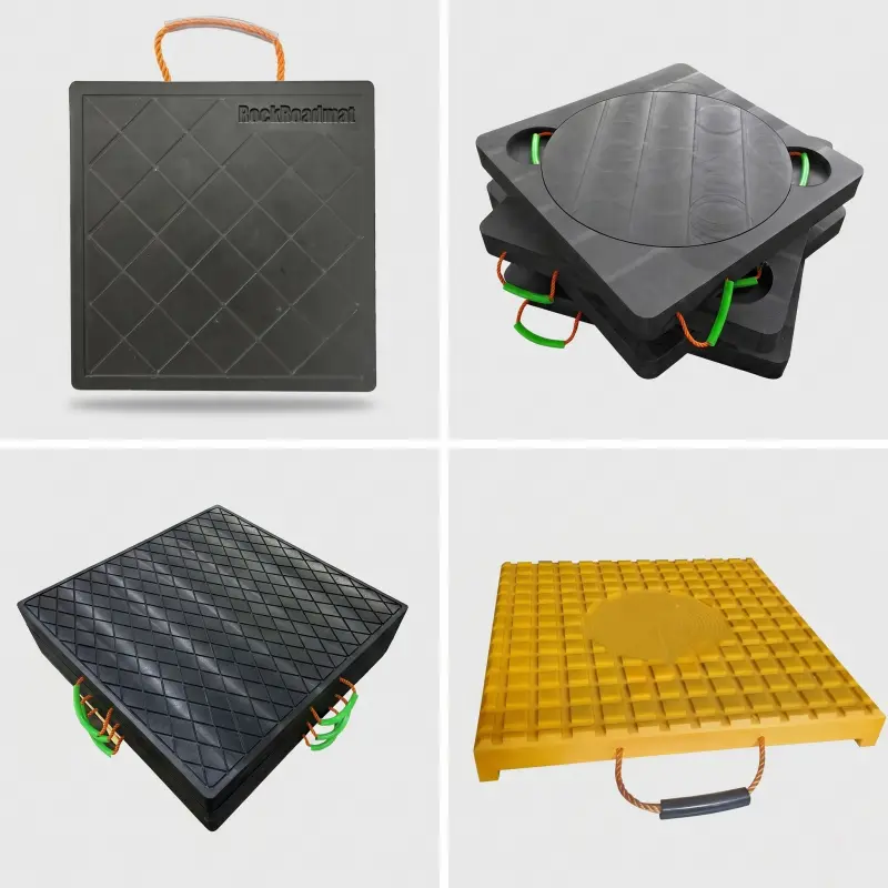 heavy duty crane outrigger pads with different surface patterns diamond grid and circular design for construction ground protection and load distribution