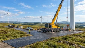Temporary access mats creating a ground protection route for heavy equipment